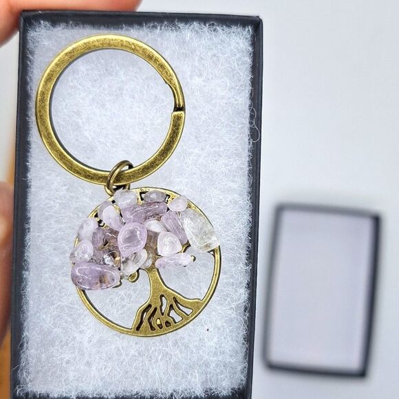 Amethyst gemstone bronze tree of life keychain keyring keepsake gift in… - Picture 1 of 2